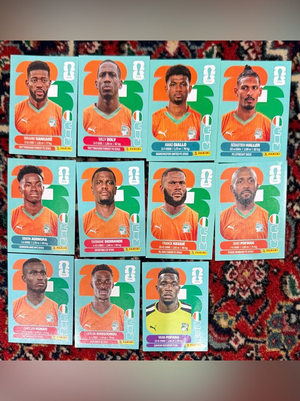 WORLD CUP 2026 PANINI STICKER.YVORY COAST SOCCER TEAM.LOT OF 11 STICKERS.BRASIL